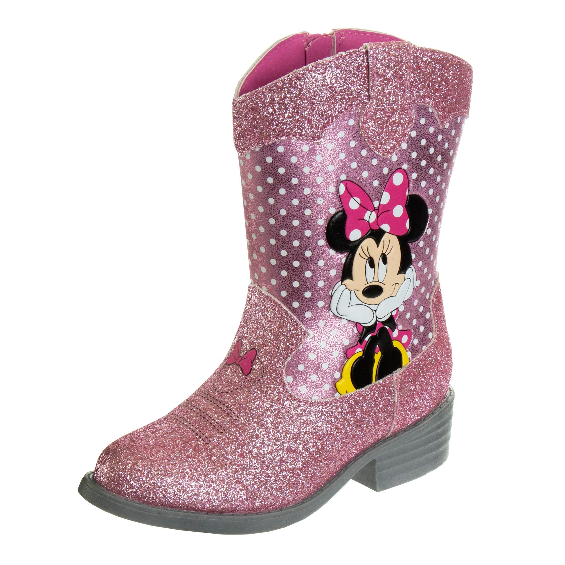 Botas vaqueras estilo western de Minnie Mouse de Disney: botas vaqueras de Minnie, con purpurina rosa (para niños pequeños)