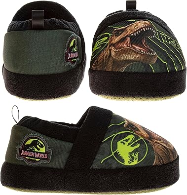 Pantuflas Jurassic World para niños, cómodas pantuflas de dinosaurios para interiores, pantuflas de peluche de Jurassic Park (para niños pequeños)