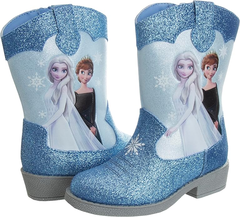 Disney Frozen Cowgirl Western Boots - Frozen cowboy boot - Blue Glitter (Toddler -little Kid)