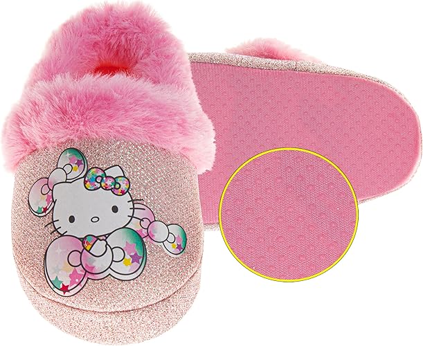 Josmo Hello Kitty slippers for Kids Girls - Kitty White indoor cute house shoes plush fuzzy Cat slipper - White Fuchsia (Toddler - Little Kid - Big Kid)