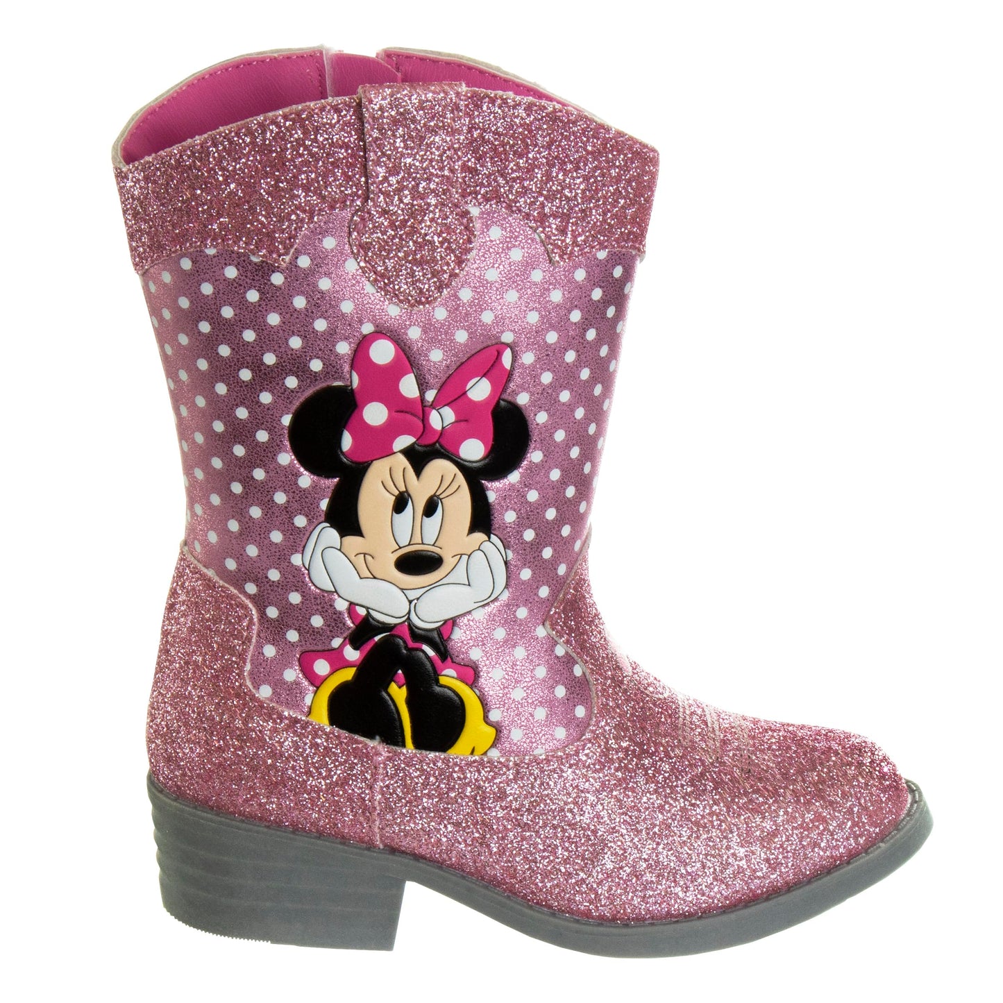 Botas vaqueras estilo western de Minnie Mouse de Disney: botas vaqueras de Minnie, con purpurina rosa (para niños pequeños)