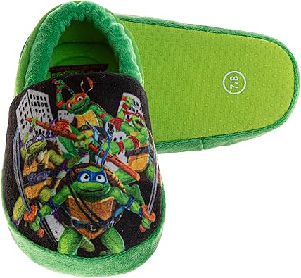 Pantuflas para niños Josmo Kids TMNT cálidas, suaves y ligeras - Zapatillas de casa con las Tortugas Ninja mutantes adolescentes Leonardo, Donatello, Raphael, Michelangelo (para niños pequeños)