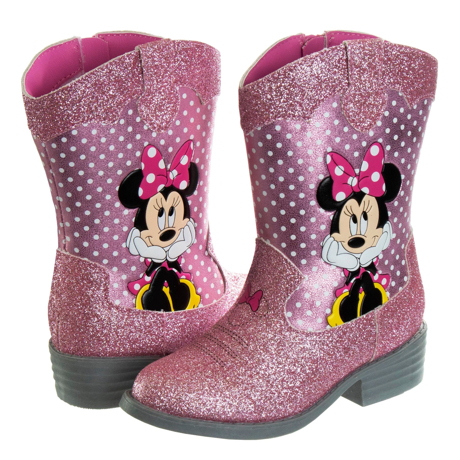 Botas vaqueras estilo western de Minnie Mouse de Disney: botas vaqueras de Minnie, con purpurina rosa (para niños pequeños)