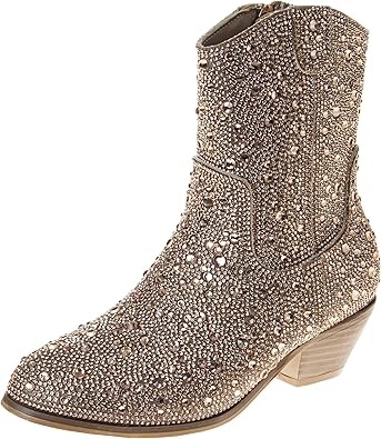 Botas vaqueras con diamantes de imitación para niñas de Badgley Mischka - Botas vaqueras sin cordones con tacón de fiesta para niñas - Negras (talla 13 para niñas pequeñas)