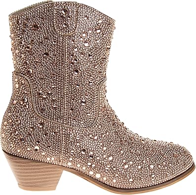 Botas vaqueras con diamantes de imitación para niñas de Badgley Mischka - Botas vaqueras sin cordones con tacón de fiesta para niñas - Negras (talla 13 para niñas pequeñas)