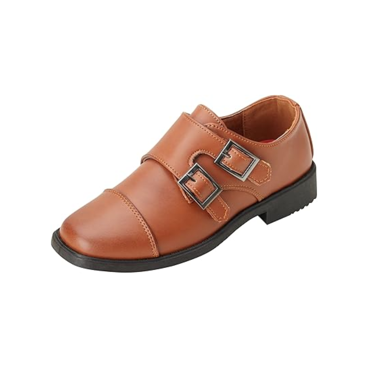 Zapatos de vestir para niño Josmo: mocasines Oxford con puntera con hebilla doble y cierre de velcro (niño pequeño/niño grande), talla 7 para niños pequeños, color negro