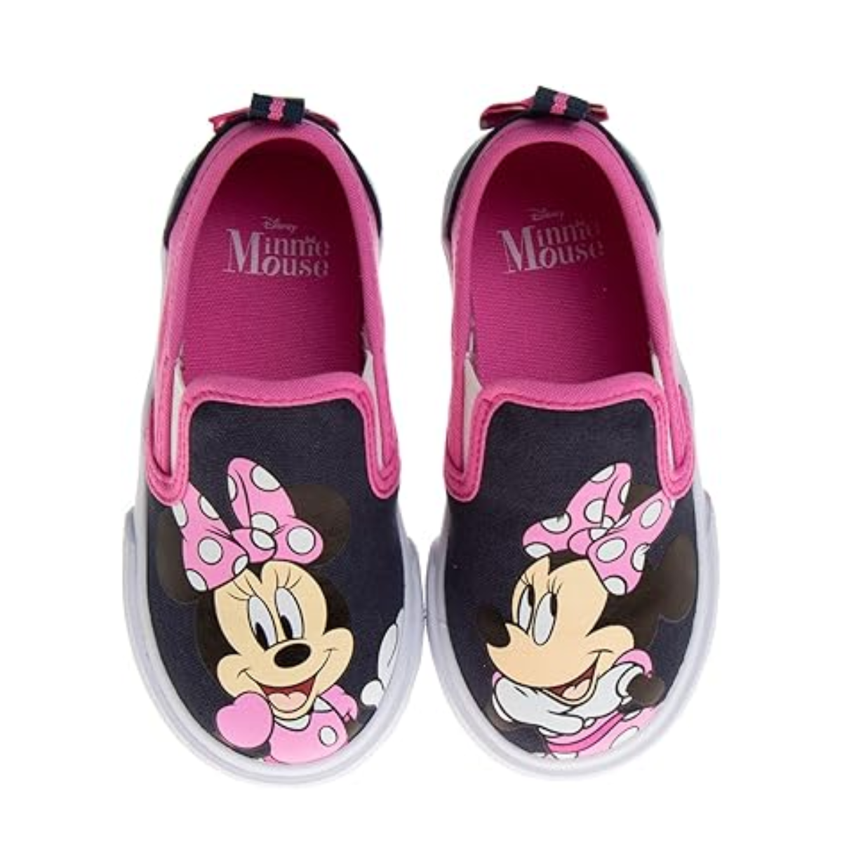 Zapatos de Minnie Mouse de Disney para niñas: zapatillas de lona informales sin cordones con personajes para niñas pequeñas (azul marino/fucsia) (para niñas pequeñas y niños pequeños)