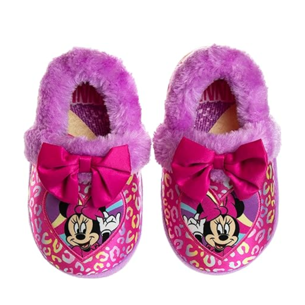 Pantuflas de Minnie Mouse para niñas de Josmo Kids, pantuflas cálidas de felpa para interiores, color fucsia y morado (para bebés y niños pequeños)