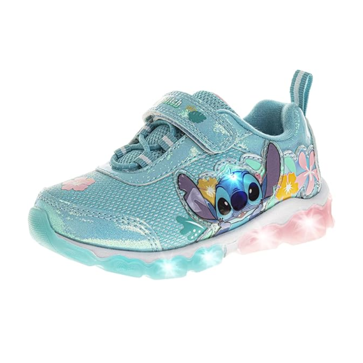 Disney Lilo & Stitch LED Light up Shoes for Kids - Slip on Laceless Lightweight Breathable Tennis Runner Sneakers - Pink Blue Multi (Size Toddler - Little Kids)