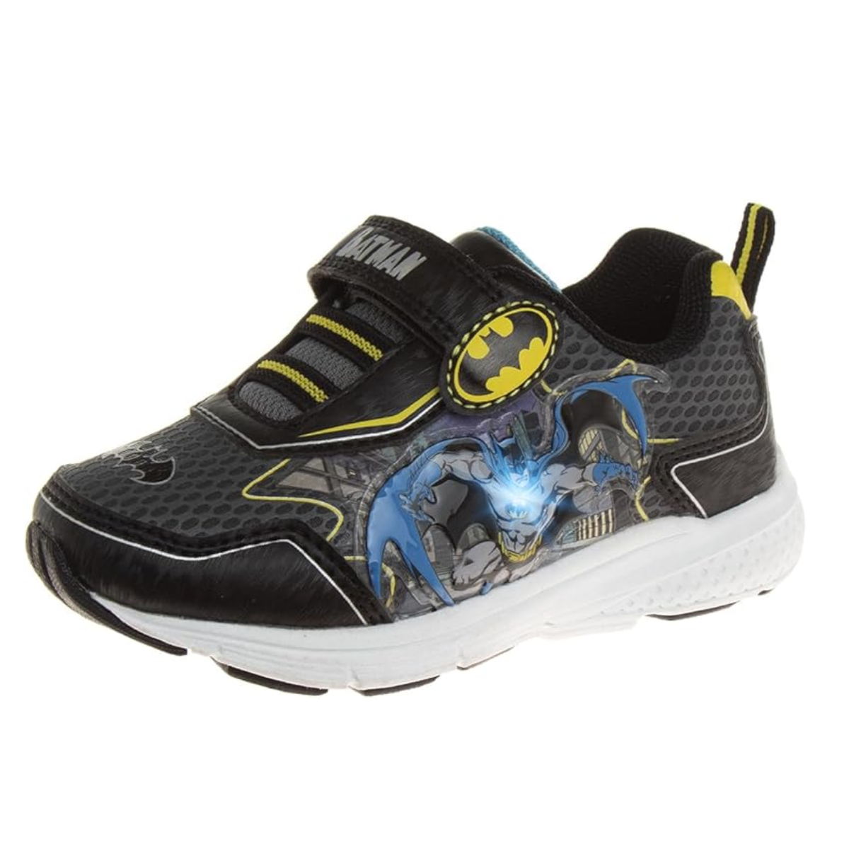 Josmo Boys Batman and The Flash Shoes - Zapatillas para niños pequeños con personajes de superhéroes, cómics, sin cordones, ligeras, transpirables, para correr, tenis con luz (talla para niños pequeños)