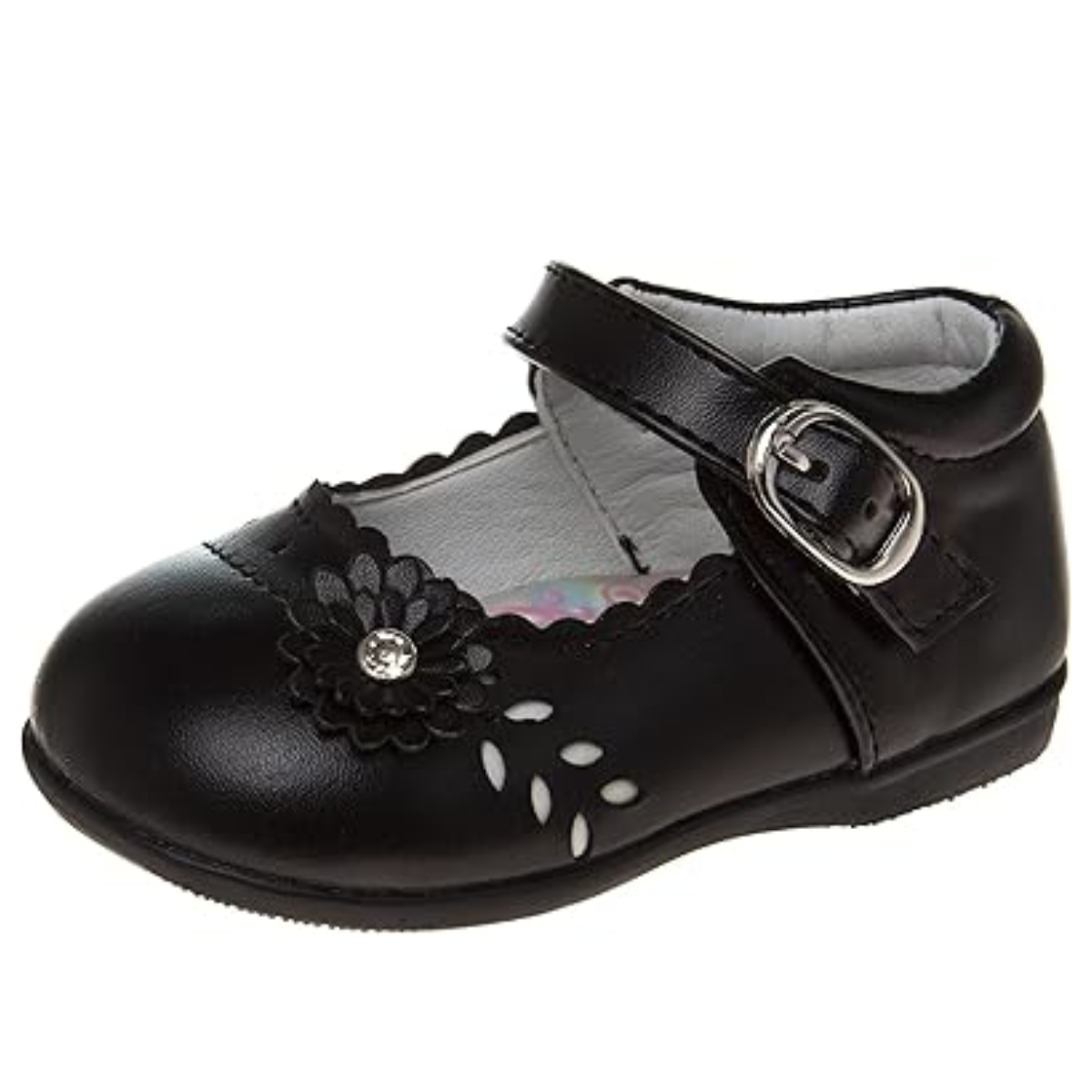 Zapatos planos Mary Jane sin cordones para niñas de Josmo Baby - Zapatos formales de vestir para bebés recién nacidos - Uniforme escolar - Negro (talla 3 para bebés)