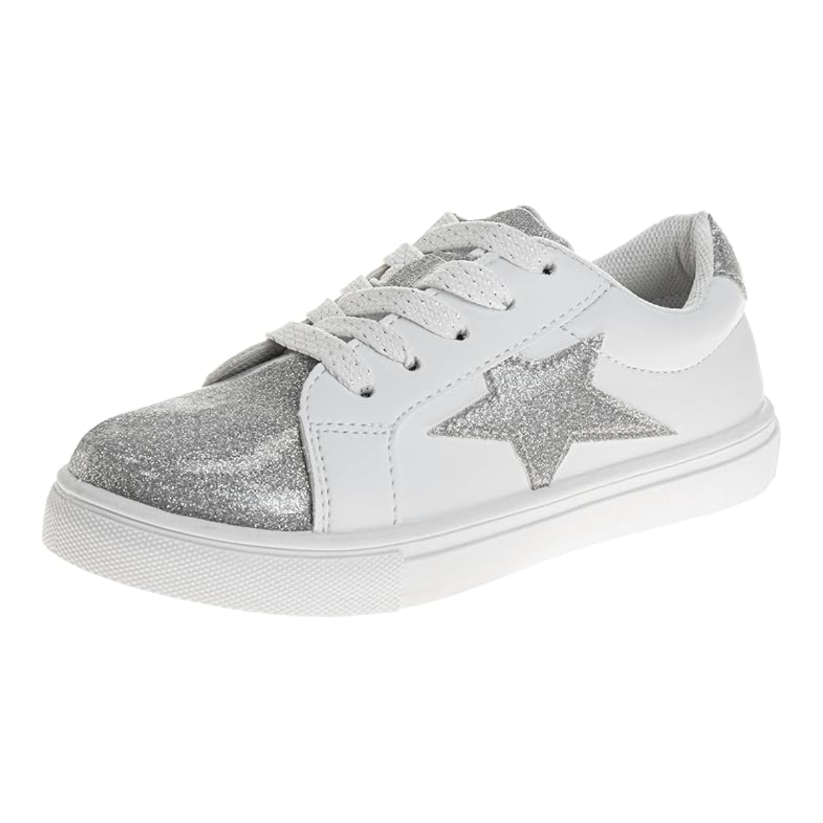 Zapatillas Kensie Girl con cordones antideslizantes - Zapatos casuales de moda de caña baja - Todo blanco (talla 11 para niñas pequeñas)