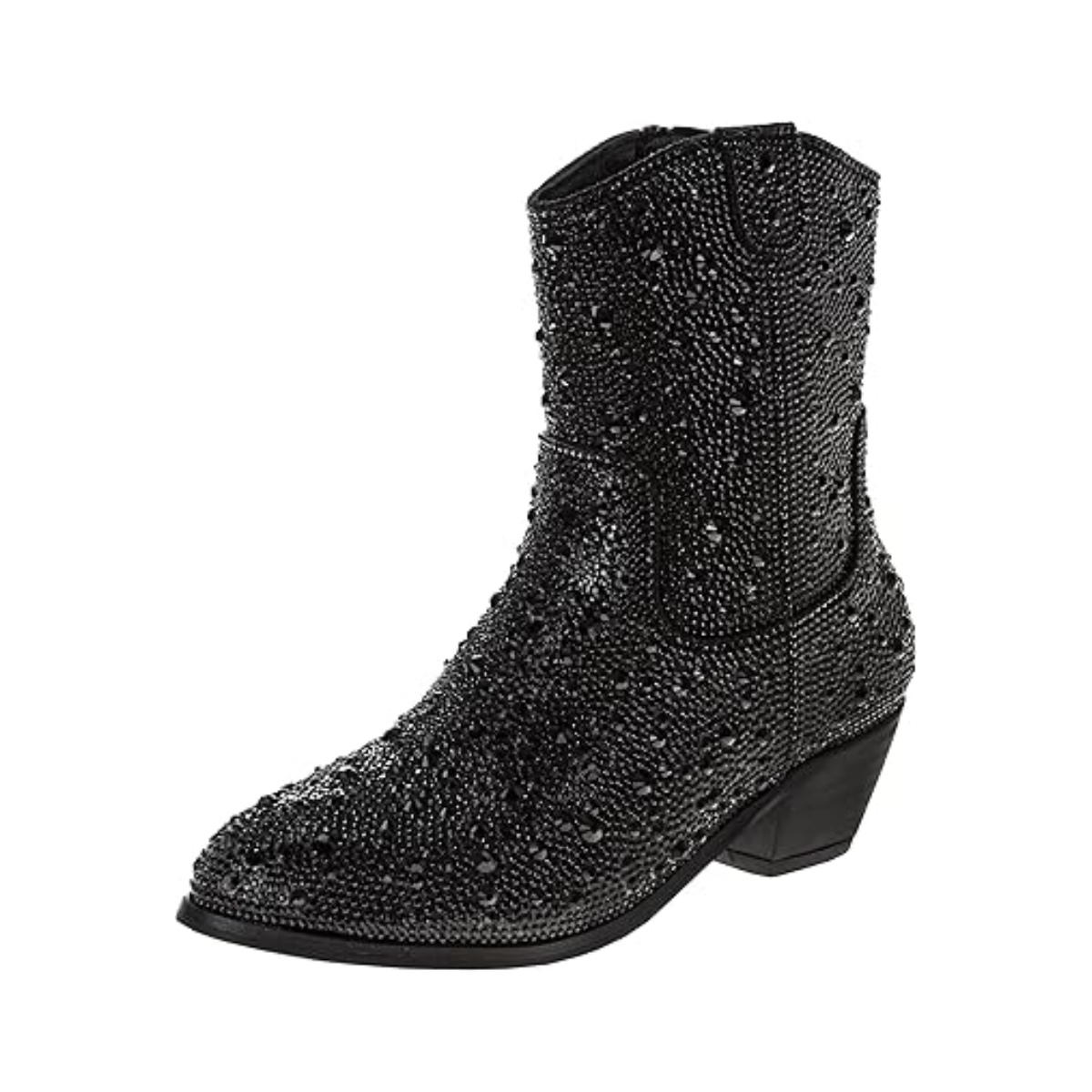 Botas vaqueras con diamantes de imitación para niñas de Badgley Mischka - Botas vaqueras sin cordones con tacón de fiesta para niñas - Negras (talla 13 para niñas pequeñas)